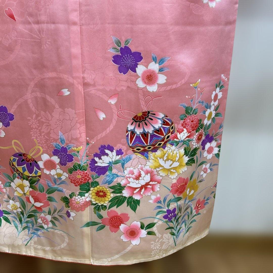 七五三 女の子 着物　7才 ピンク地　(菊・牡丹・桜・藤)