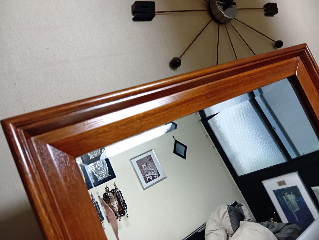 1970's　ビンテージ　デンマーク　チーク　無垢材　ウォールミラー　全身鏡