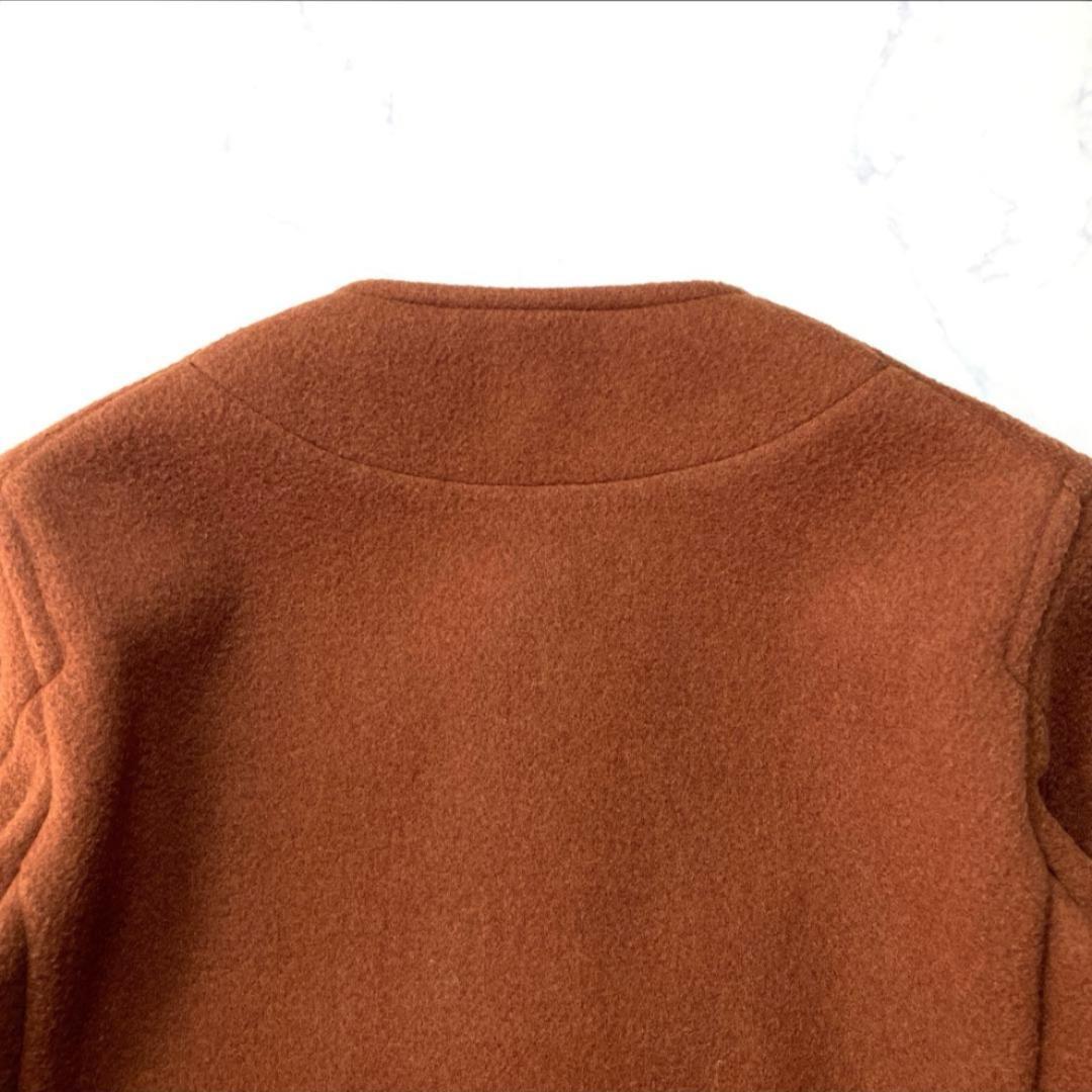 ダントン DANTON ウールモッサ ノーカラージャケット ブラウン Mサイズ