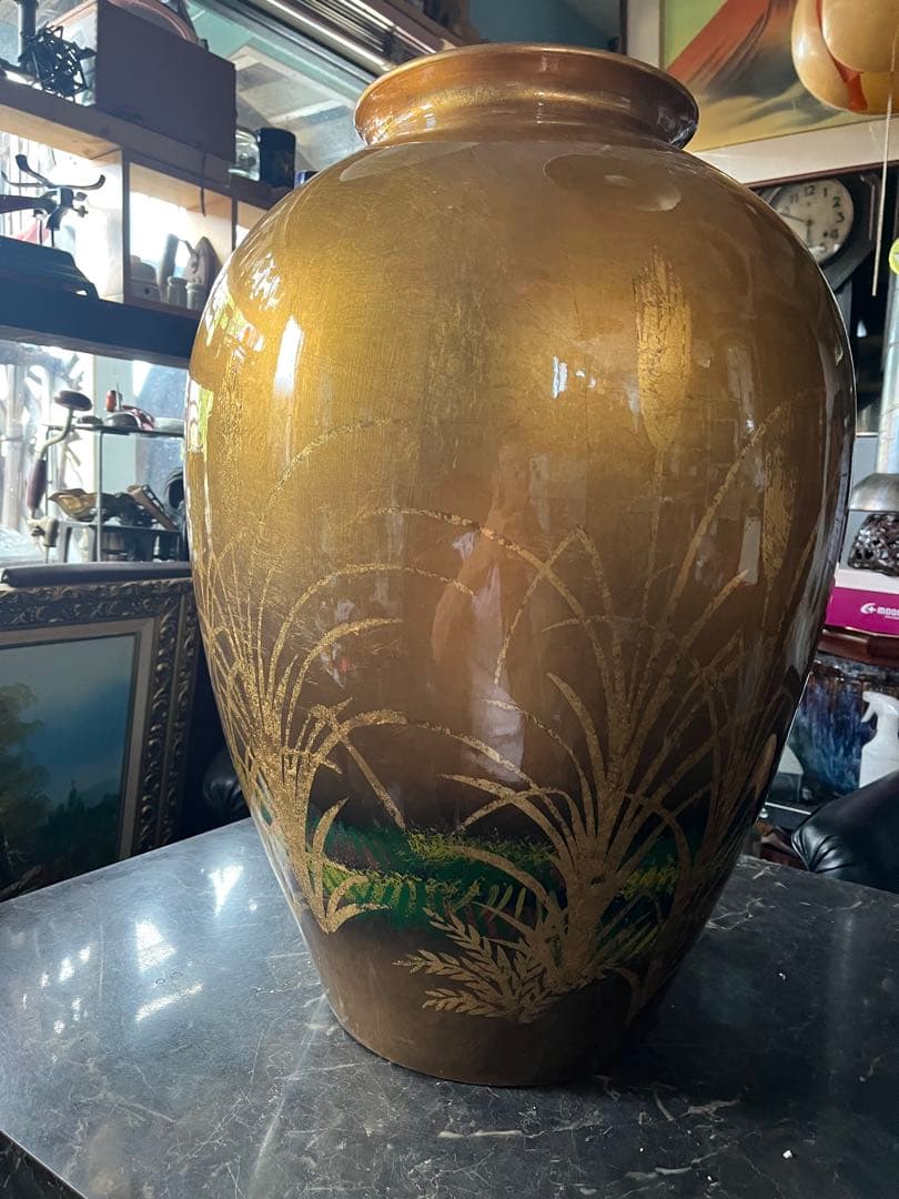 金箔の花瓶、特大花瓶、金箔花瓶、 高さ62センチ、金箔の麦の花瓶