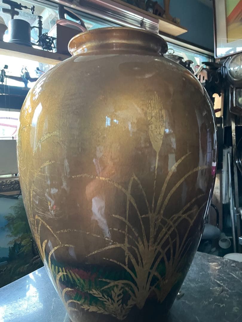 金箔の花瓶、特大花瓶、金箔花瓶、 高さ62センチ、金箔の麦の花瓶