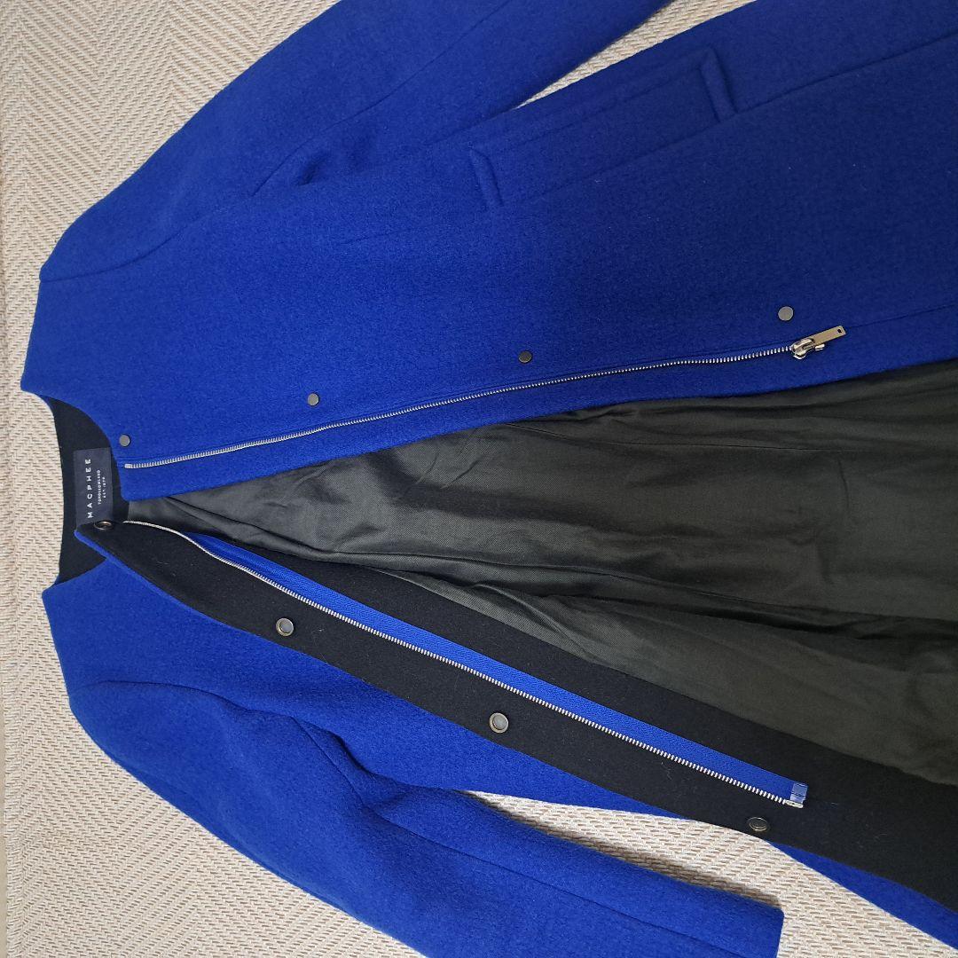 【美品】マカフィー　ジップアップ ノーカラー コート ブルー 36