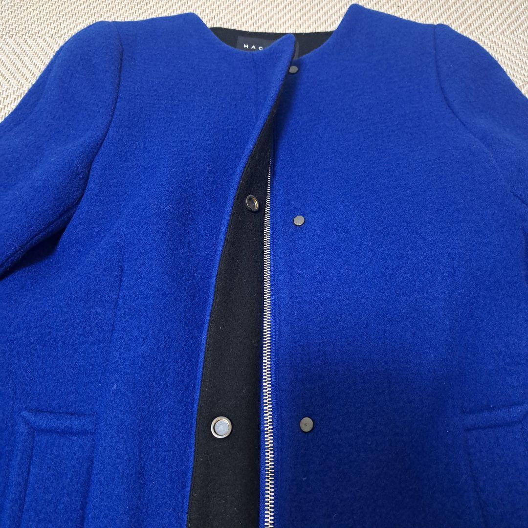 【美品】マカフィー　ジップアップ ノーカラー コート ブルー 36