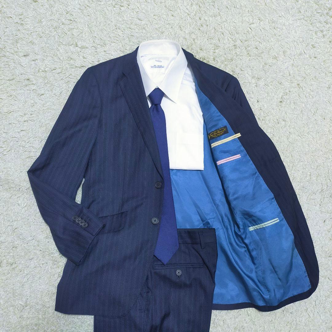 【紳士の装い】ポールスミス×ロロピアーナ・スーツ・4シーズン・紺ストライプ・M