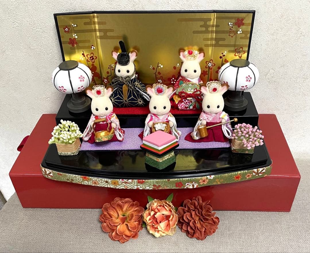 雛人形 シルバニア赤ちゃん ケース入り 2段飾り 三人官女