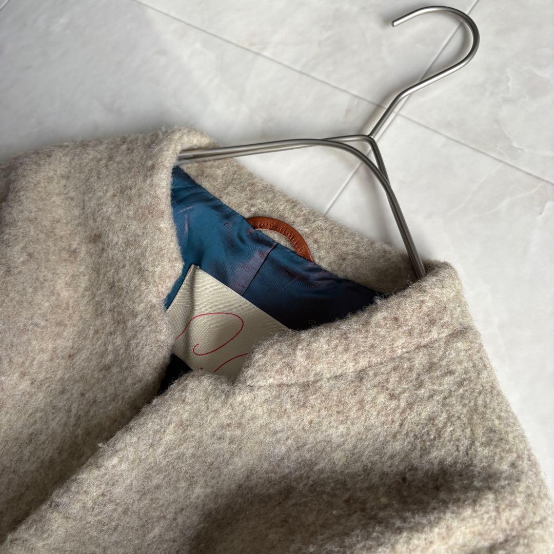 パラスパレス ウール縮絨ノーカラーコート レザー 貝ボタン2 ベージュ系