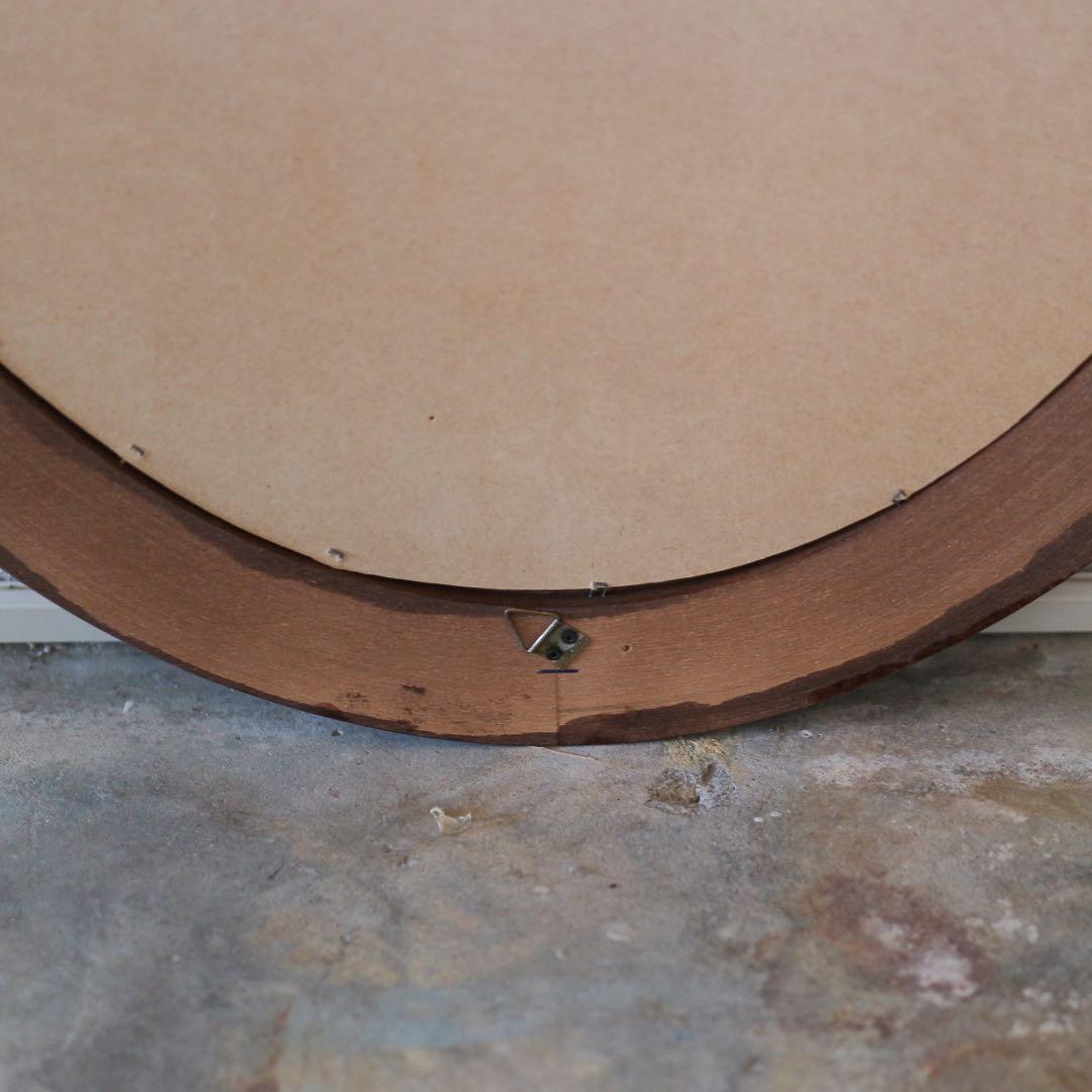 オーバル型 ウォールミラー　ブラウン 木製 楕円形 壁掛け鏡