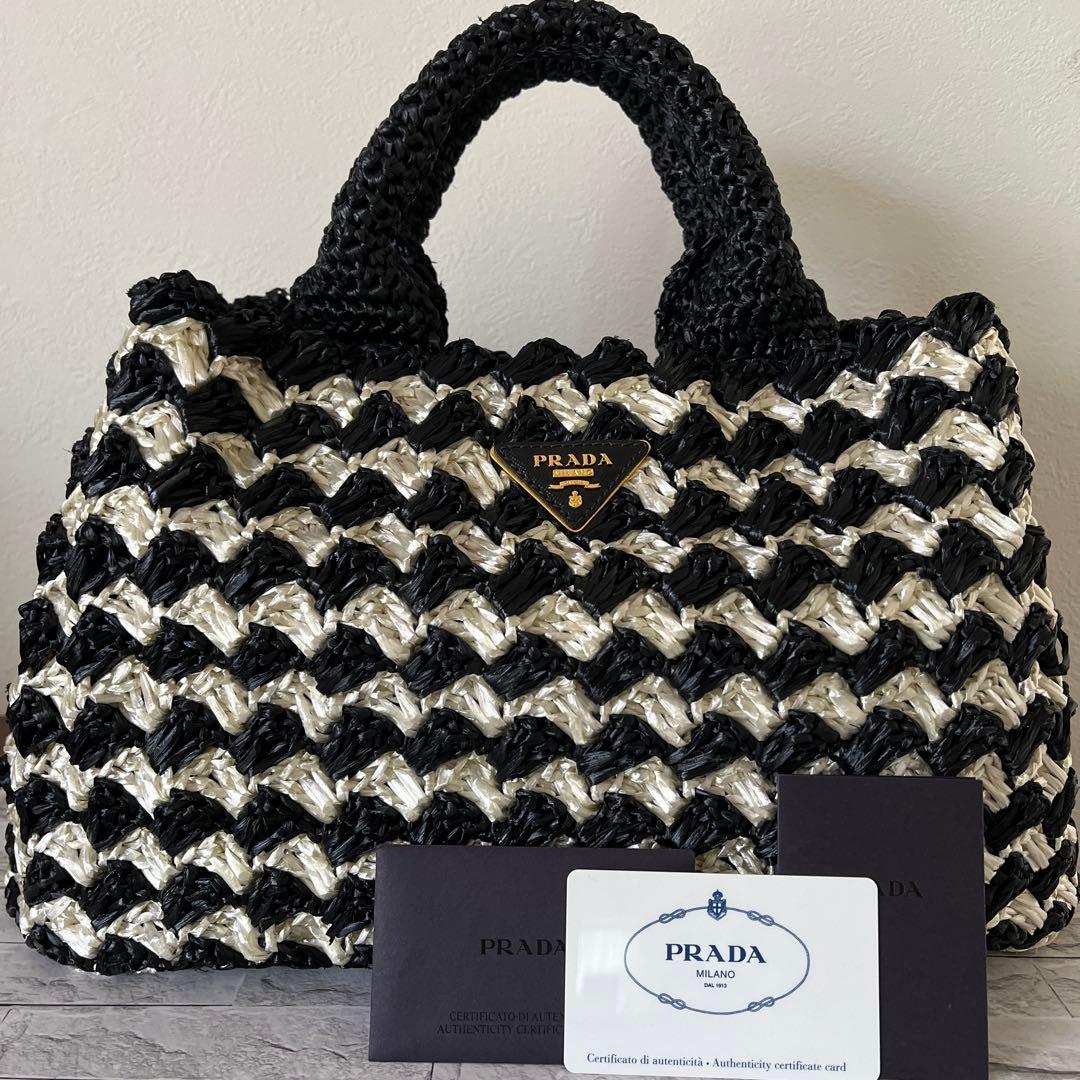 PRADA プラダ ラフィア クロケット カナパ トートバッグ