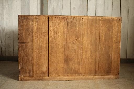 味のある前面ガラスの木製引き出し2段　食器棚　シャツケース　収納棚　古家具