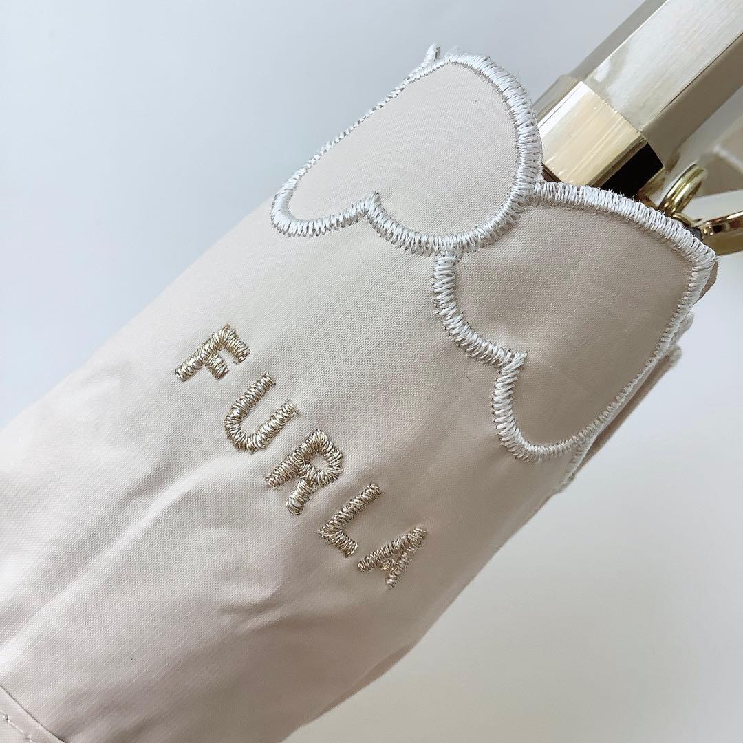 新品★フルラ★FURLAハート刺繍 晴雨兼用2段折りたたみ日傘雨傘★ベージュ