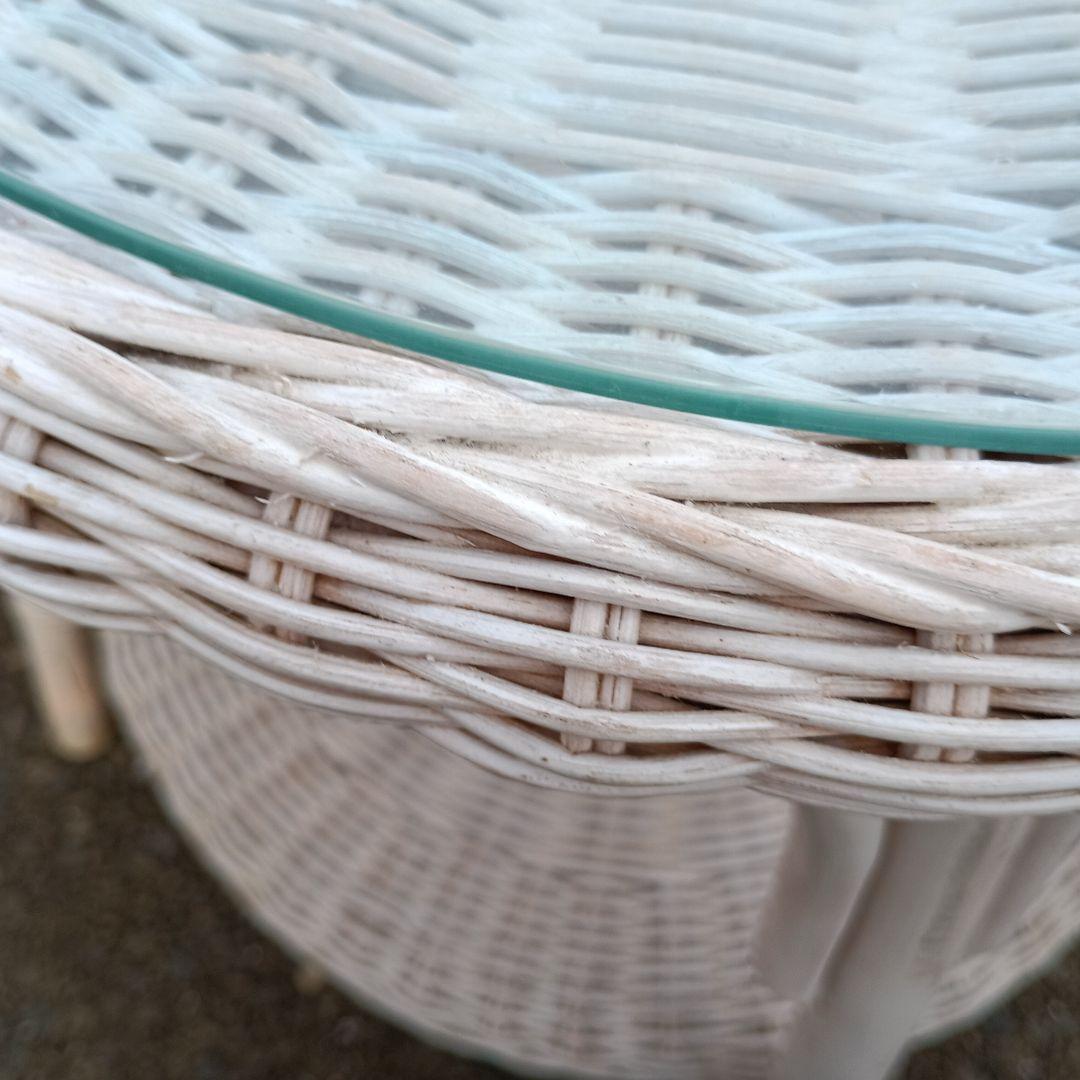 3630）ホワイトラタンアームチェアとテーブルセット　籐家具　手渡し希