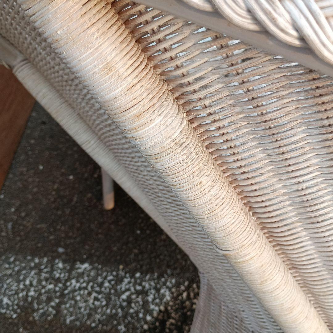 3630）ホワイトラタンアームチェアとテーブルセット　籐家具　手渡し希