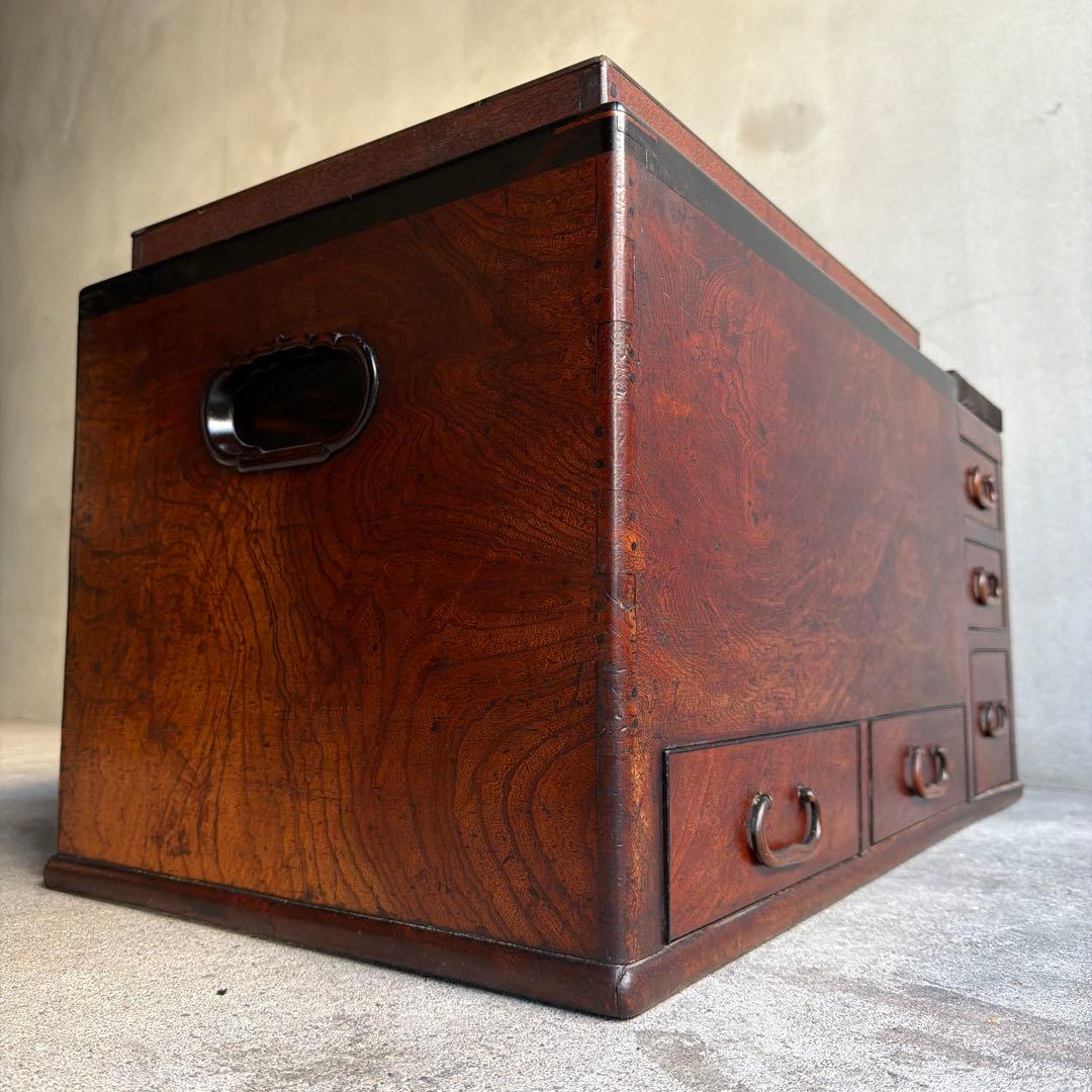 当時物　関東火鉢 欅 長火鉢　欅　黒柿　猫板　時代家具　アンティーク