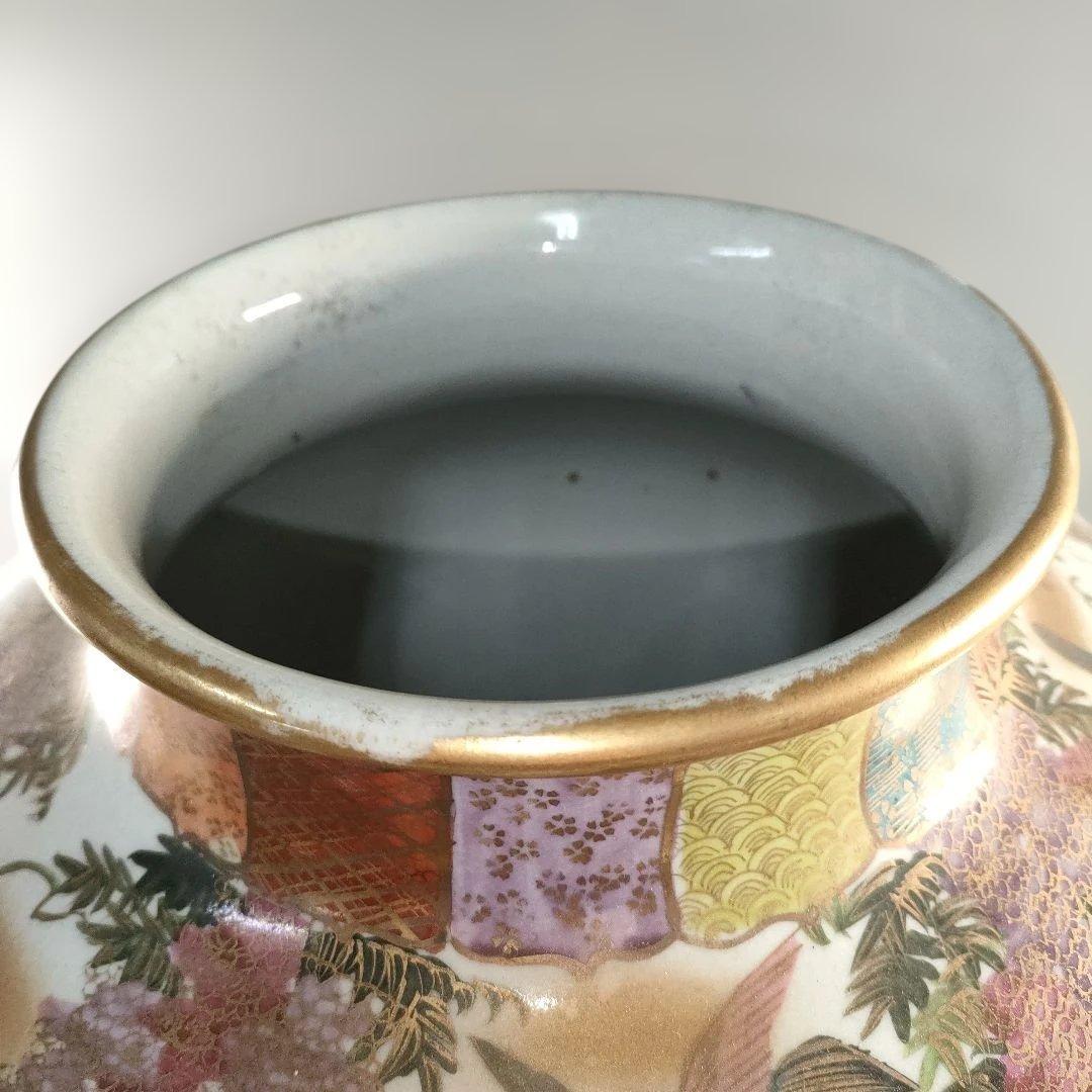 A1389-8/薩摩焼/金襴手色絵花鳥図花瓶/飾壺/花入/花器/華道具/