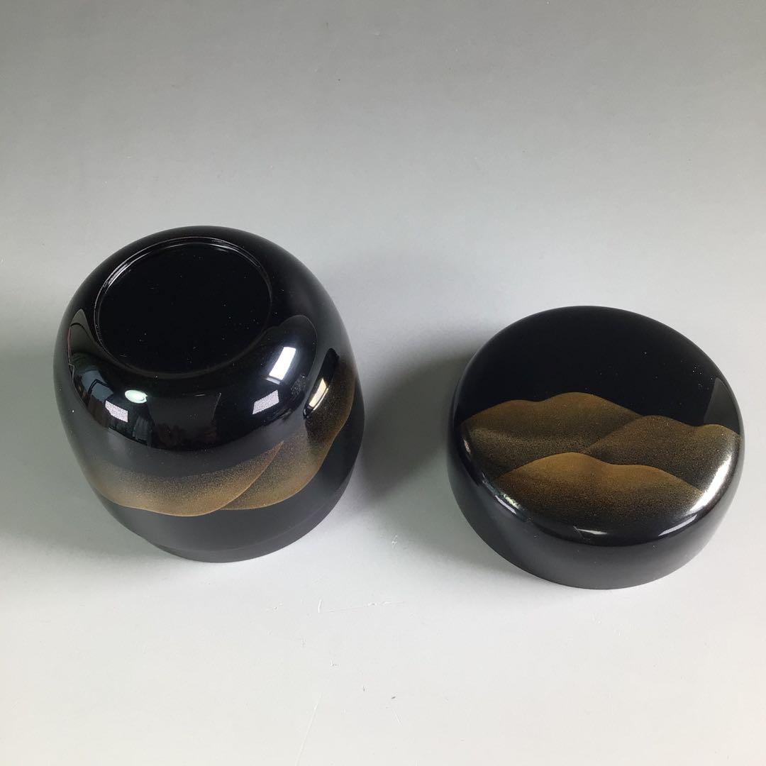 Ｒ３５８　棗　『中村湖舟作』『黒漆塗』『遠山蒔絵』『中棗』　共箱　茶道具