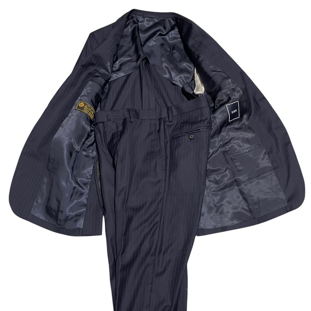 【SHIPS×Loro Piana】ビジネススーツセットアップストライプ 濃紺S