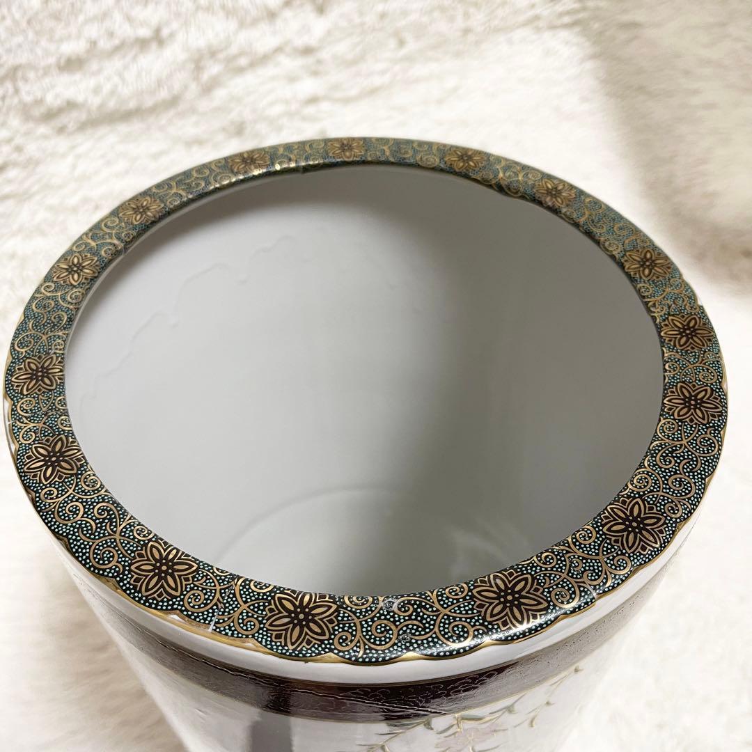 新品未使用 九谷焼 高級傘立て 金緑 花と鳥 手描き手作 開運 風水 開運 金運