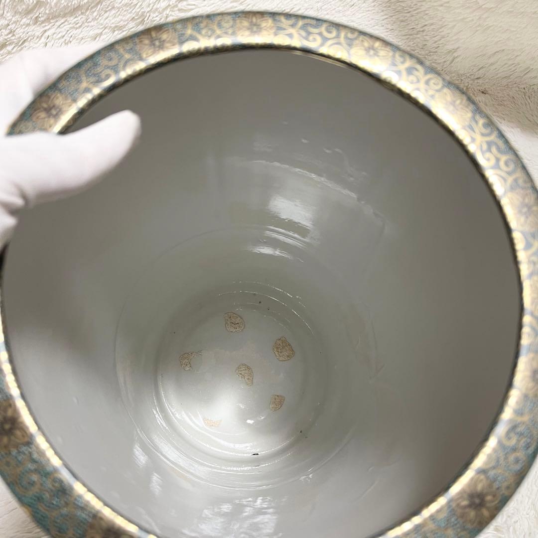 新品未使用 九谷焼 高級傘立て 金緑 花と鳥 手描き手作 開運 風水 開運 金運