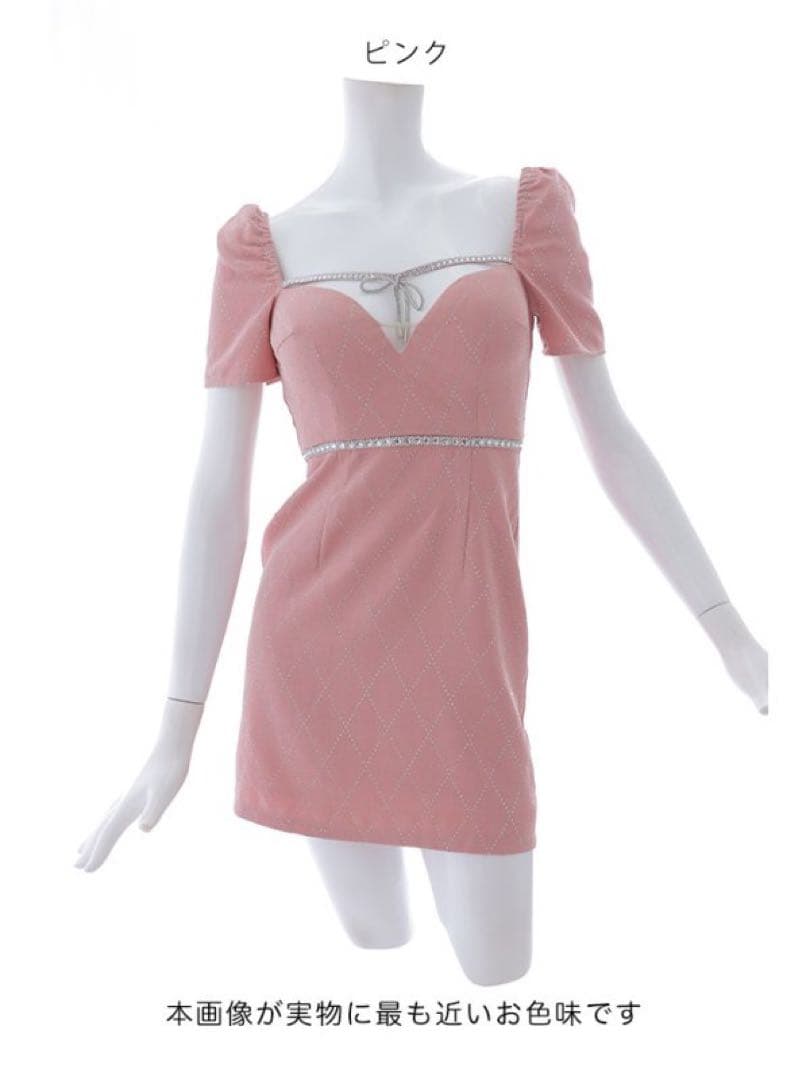 jewelsリボンビジュー付きピンクドレス