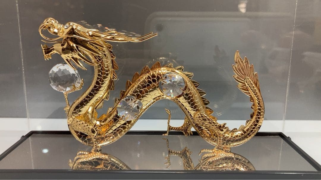 フワロフスキー　祥龍　クリスタルガラス　ゴールドドラゴン Swarovski置物