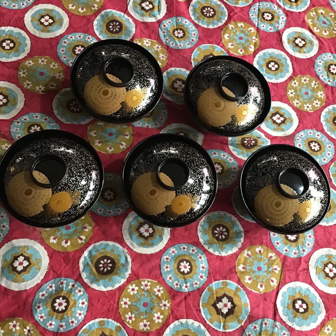 骨董　古民具　お椀　漆器　金蒔絵　鶴