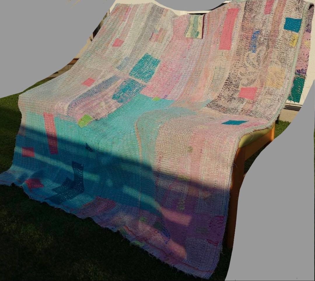 インド　ヴィンテージ　ラリーキルト カンタ　キルト　マルチカバー　ラグ