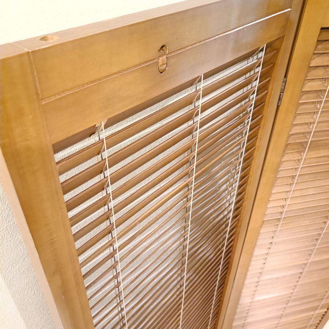 北欧レトロ 木製フレーム 3連 ブラインドパーティション パーテーション 衝立