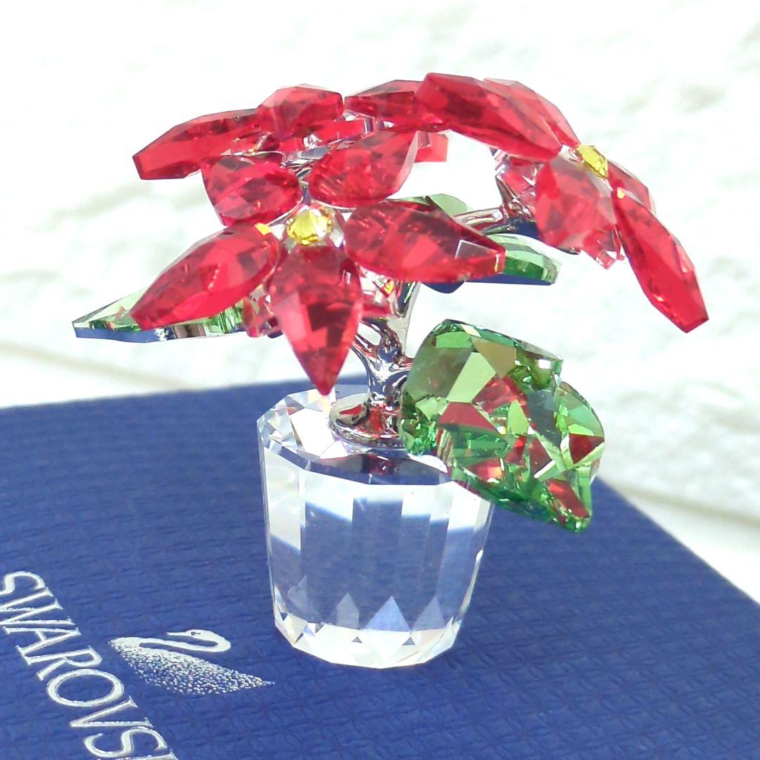 スワロフスキー ポインセチ 置物 ラインストーン 【極美品】