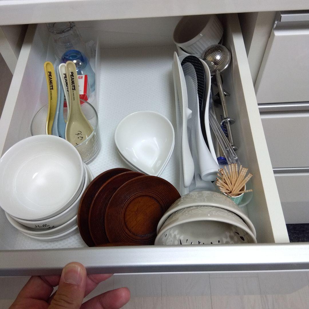 ホワイト キッチンカウンター 引き出し4つ