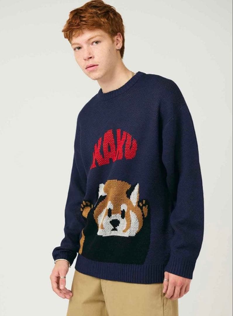 グラニフ イカク　ウォッシャブル　ジャカードニット　ネイビー　XL 美品