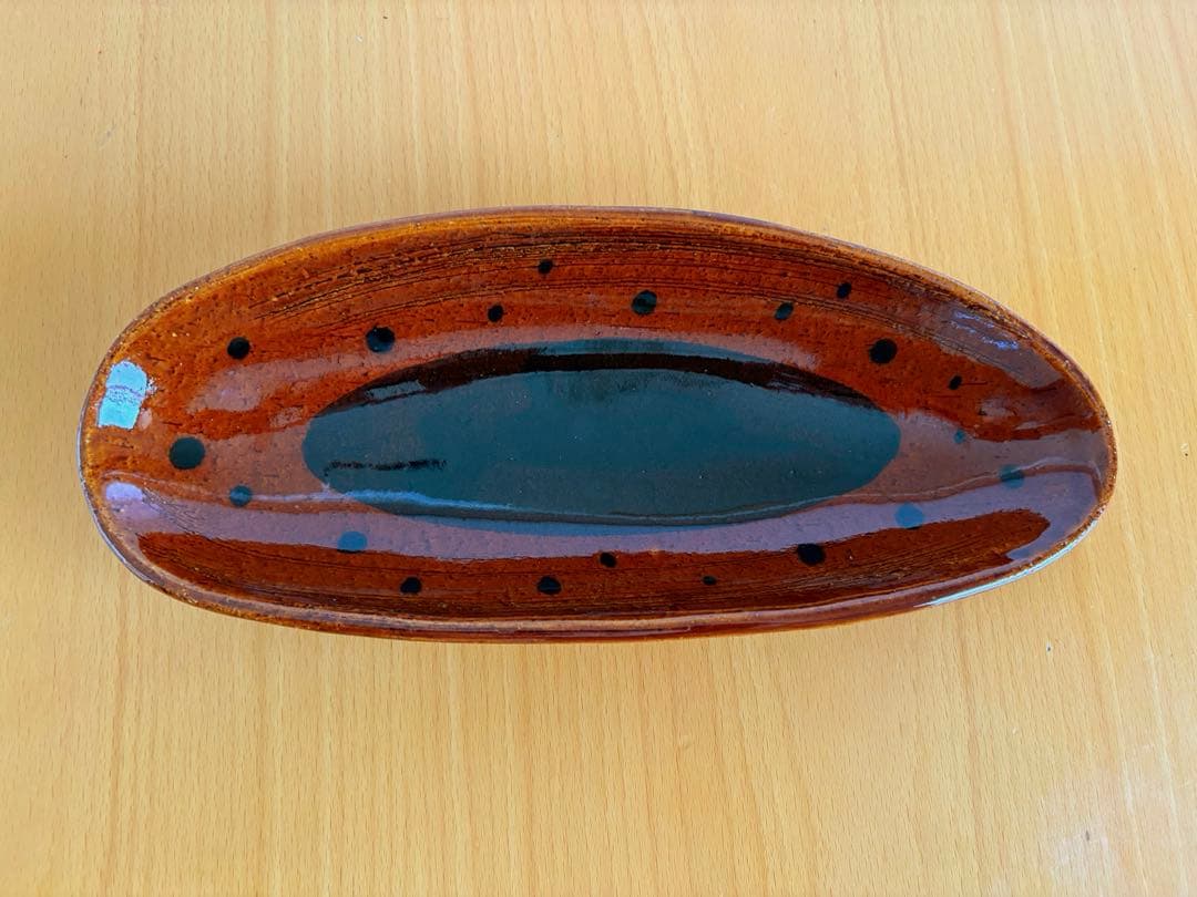 大樋焼　舟形三つ足皿(木箱付)