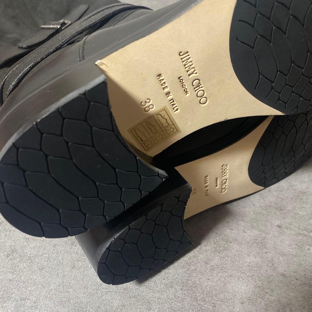JIMMY CHOO ロングブーツ アーモンドトゥ スエード レザー 38 黒
