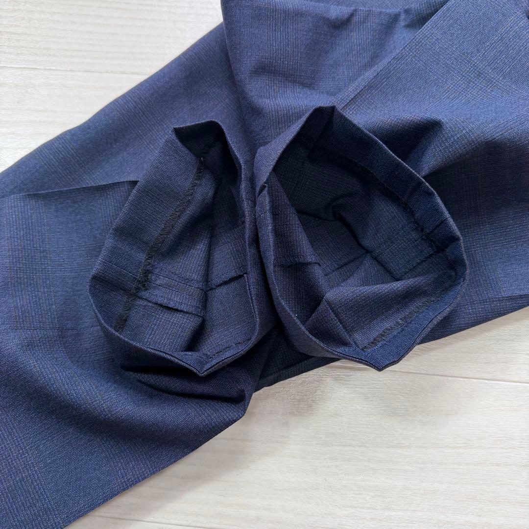 極美品 スーツセレクト 高級生地 ゼニア グレンチェック ネイビー スーツ M