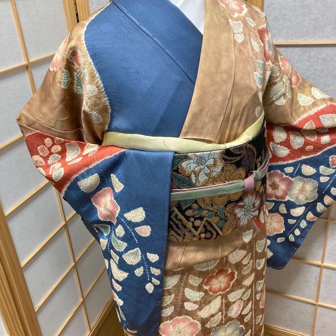 ［0537］訪問着 美品 未使用 辻ヶ花 絞り しつけ付 正絹 着物 袷