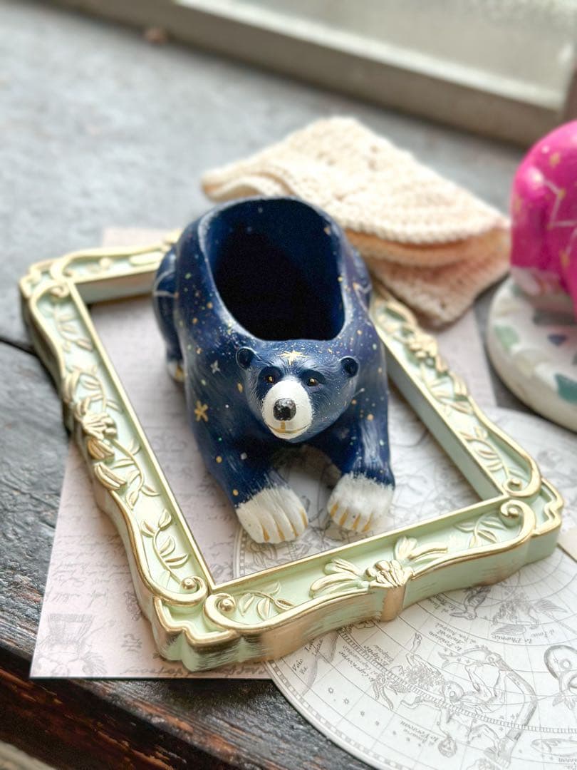 天然石浄化ベッド（星空クマちゃん）ノクターンネイビー　御守アート