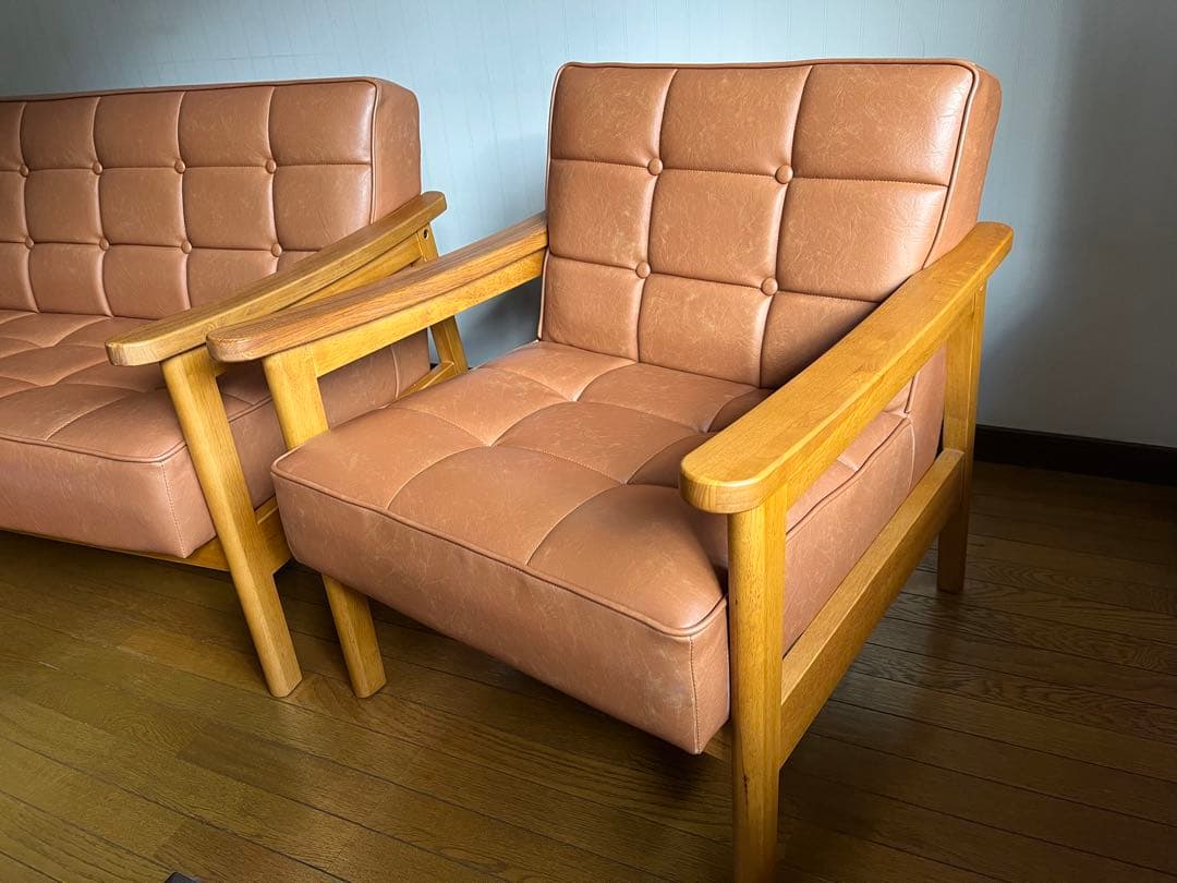 手渡し限定　ブラウン 2人掛け1人掛けソファ ３点セット　レトロモダンソファ