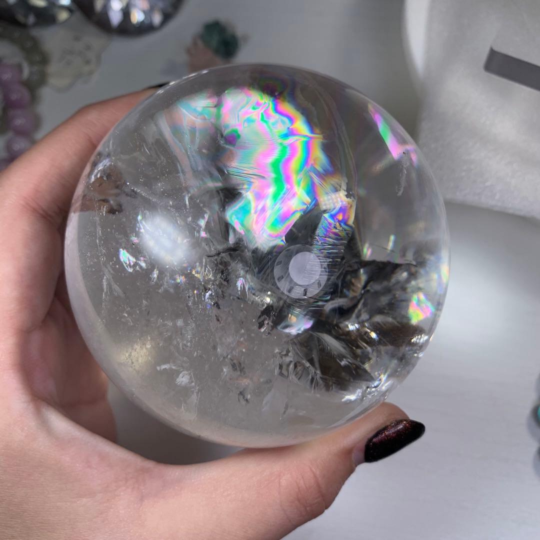 透明度高☆虹が綺麗なアイリスクォーツスフィア・台座付き