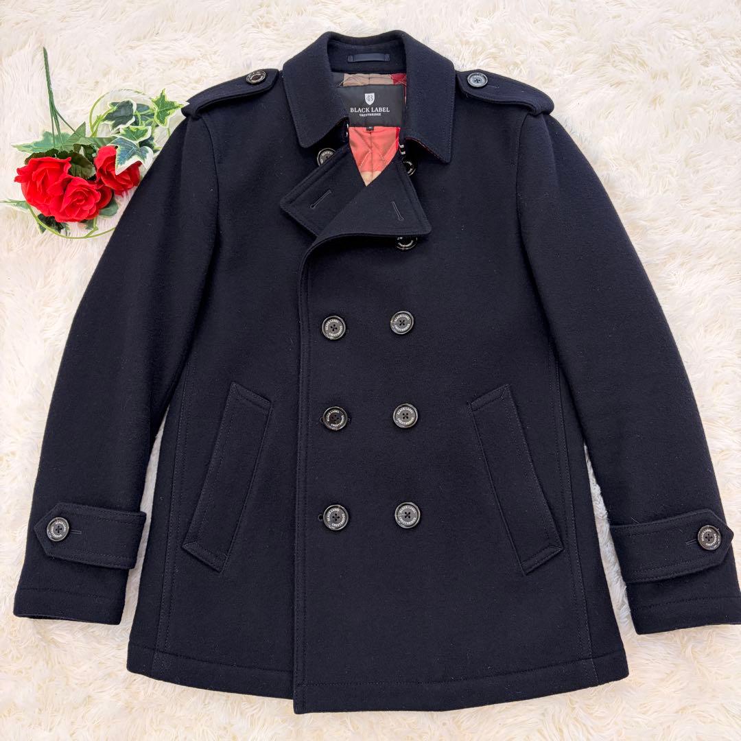 【美品✨️黒✕CBチェック】ブラックレーベルクレストブリッジ ピーコート