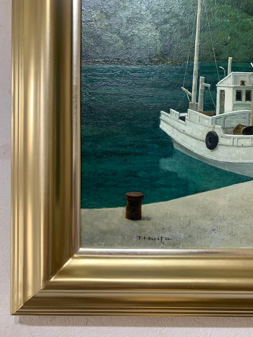 希少　絵画額装　油彩肉筆画　真作　成田禎介『白い船』F6サイズ　個展作品