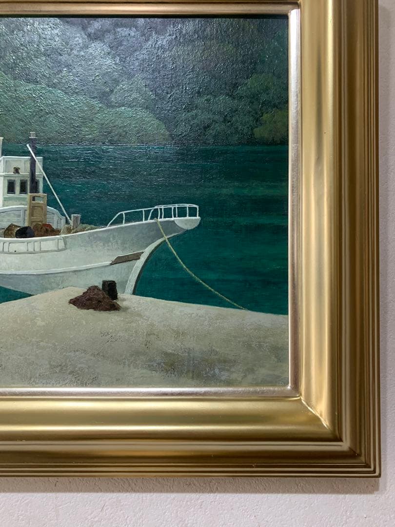希少　絵画額装　油彩肉筆画　真作　成田禎介『白い船』F6サイズ　個展作品