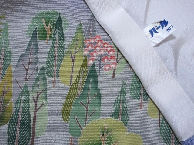 訪問着：美品：白梅と石庭と森：ブルーグレー：袷正絹：P8