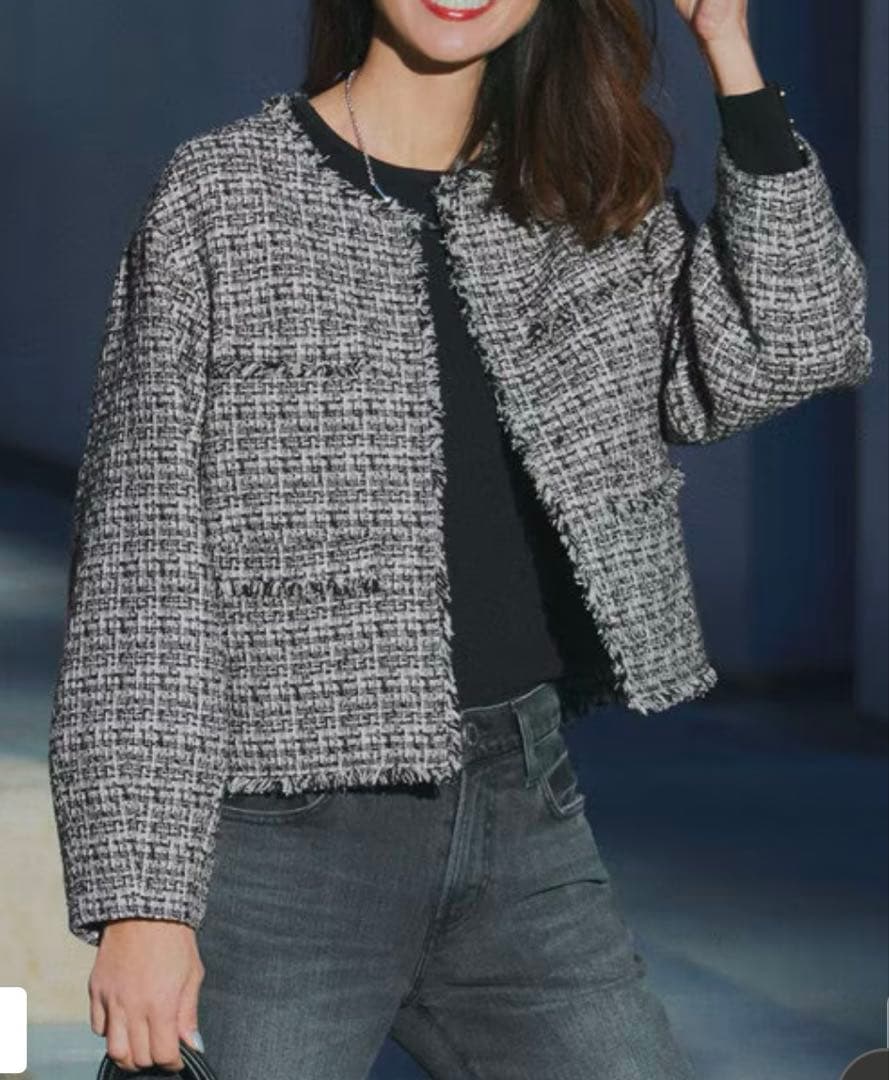 【新品】【VERYコラボ 】ファンシーツイード ジャケット　ブラック×ホワイト