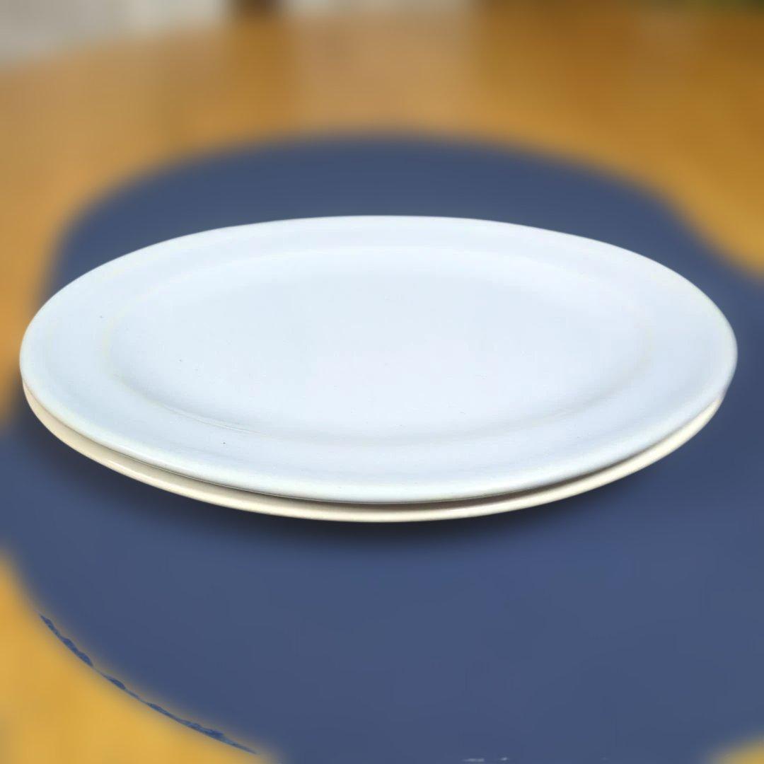 awabiware アイボリー・ブルー2枚楕円形平皿岡本純一新品未使用