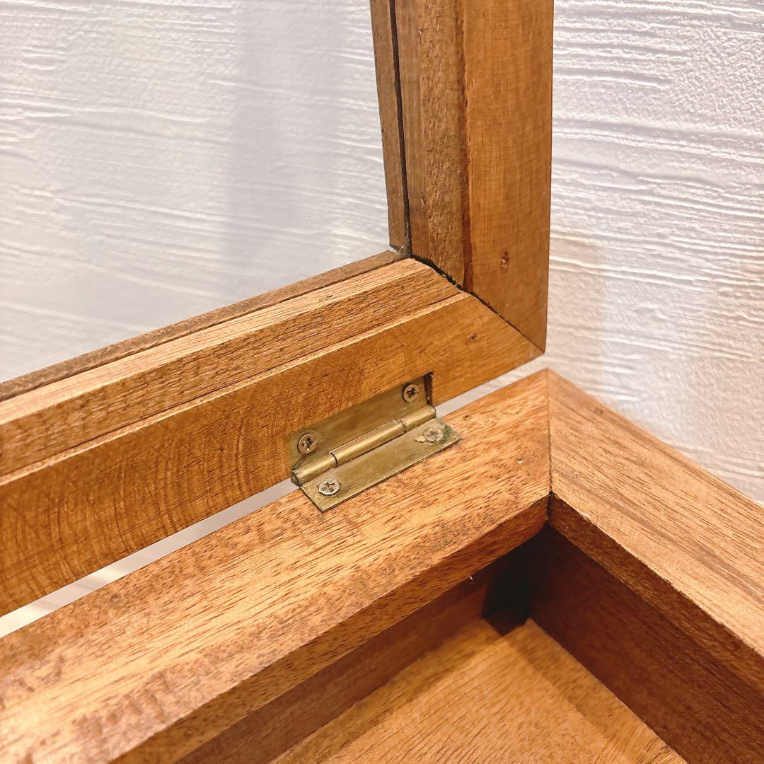 木製テーブル アクセサリーケース ディスプレイ ガラス蓋つき ガラス天板