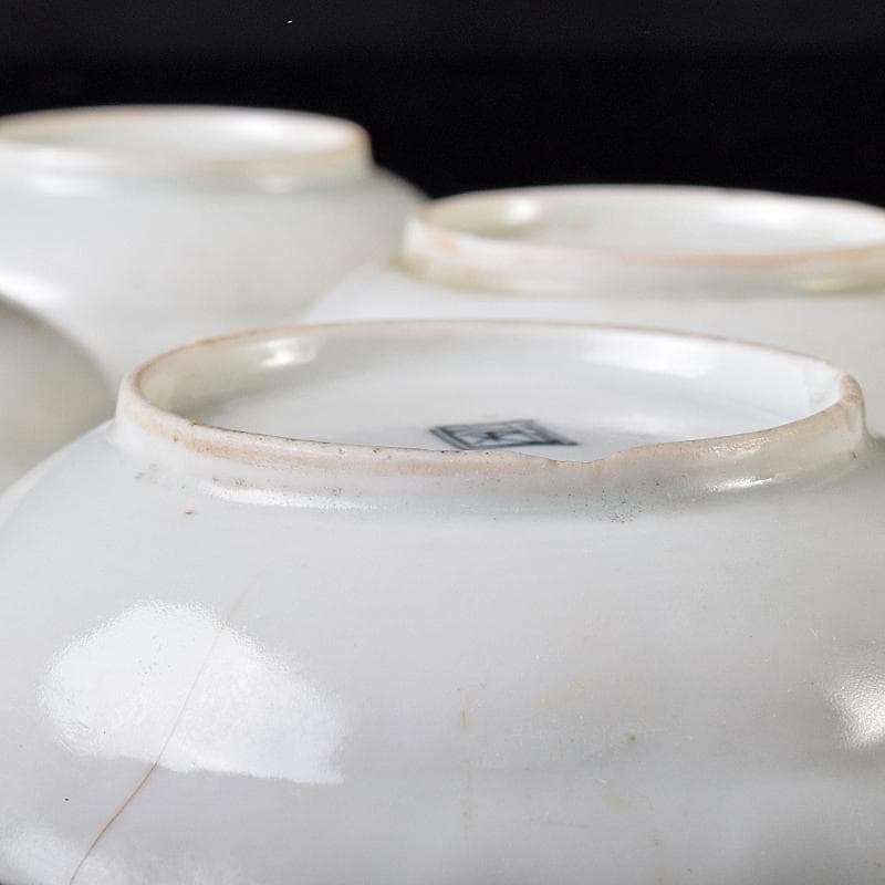 肥前伊万里焼　古伊万里　染付　丸紋　輪花皿　六客　時代箱付　C　R8170