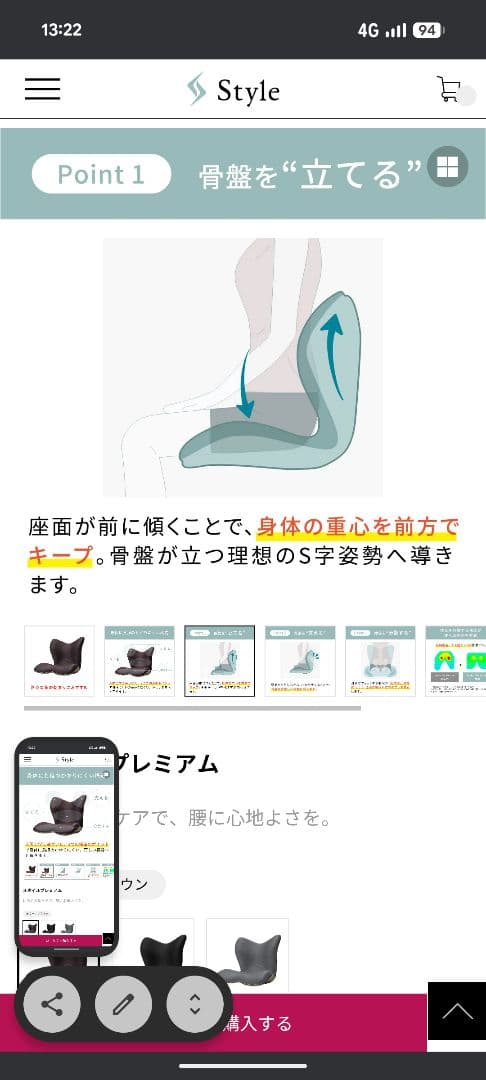 スタイルプレミアム　骨盤・姿勢矯正クッション ブラウン