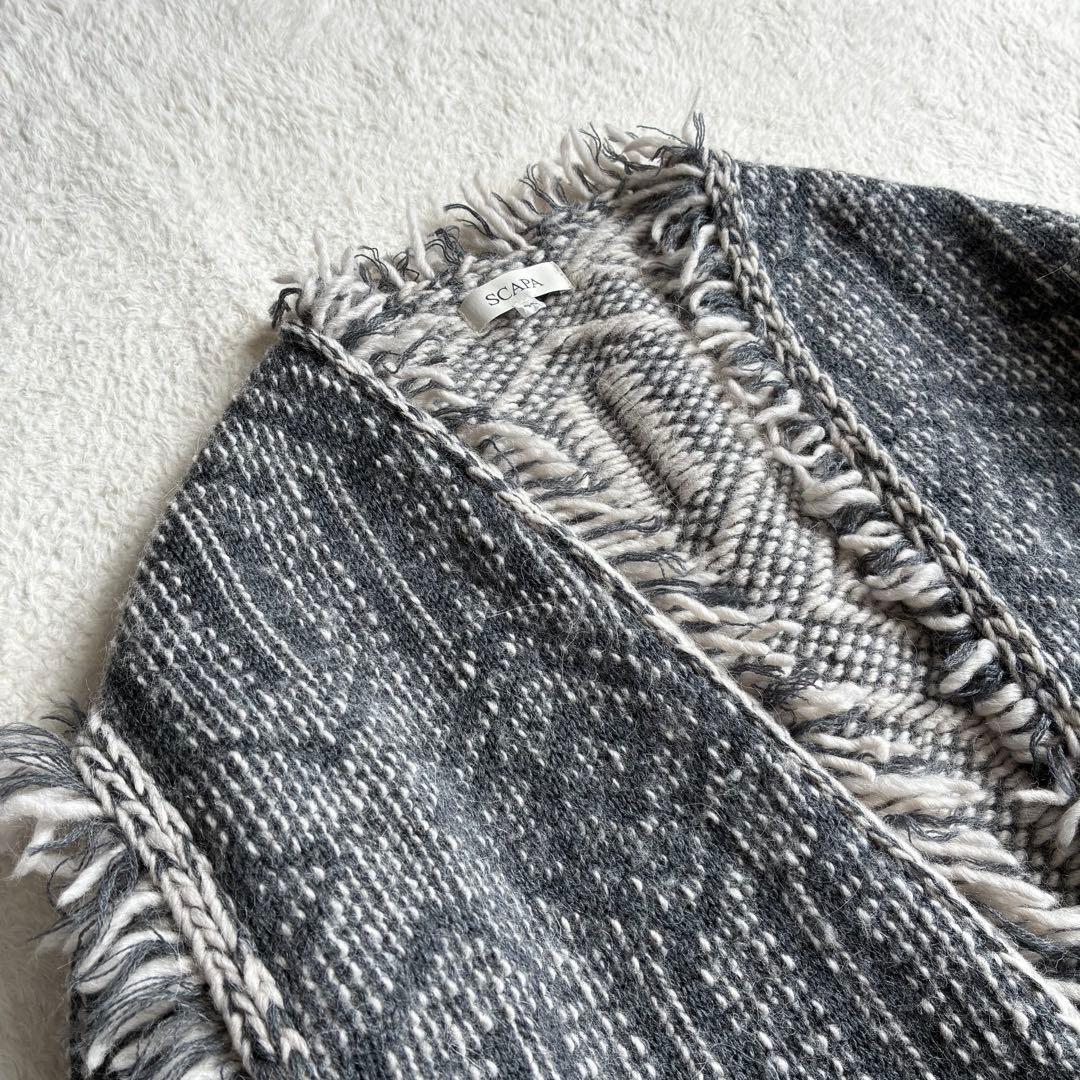美品 スキャパ SCAPA フリンジ付き幾何学模様 ニットカーディガン 44