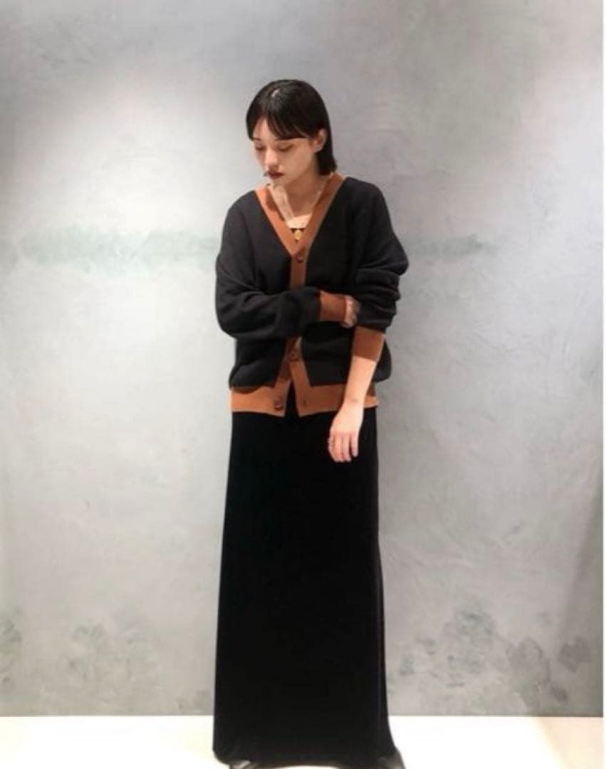 CABaN コットンカシミヤ バイカラーVネックカーディガン