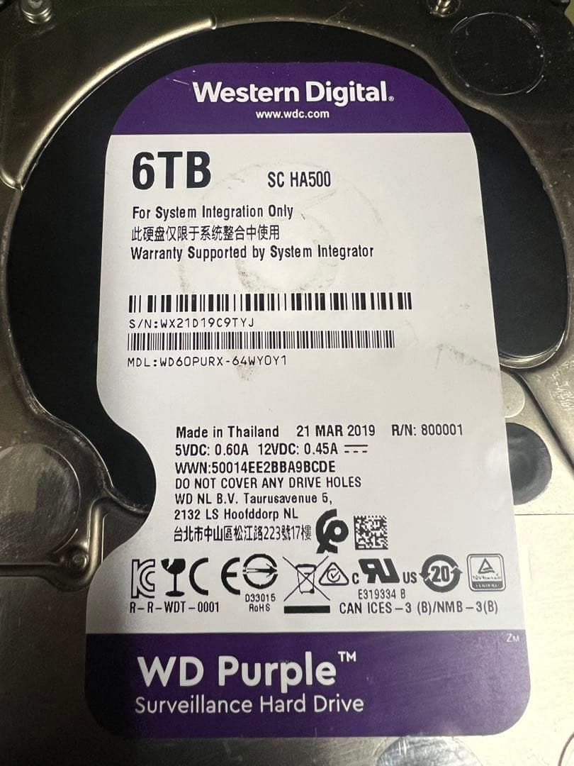 WD Purple 6内蔵型5台セット合計30TBハードディスクドライ