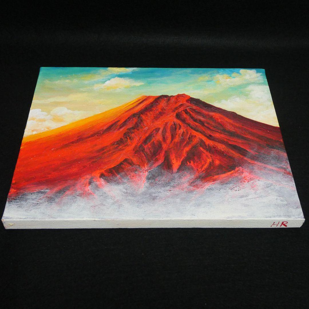 油絵 油彩 油彩画 絵 絵画 【朝焼けの紅富士】